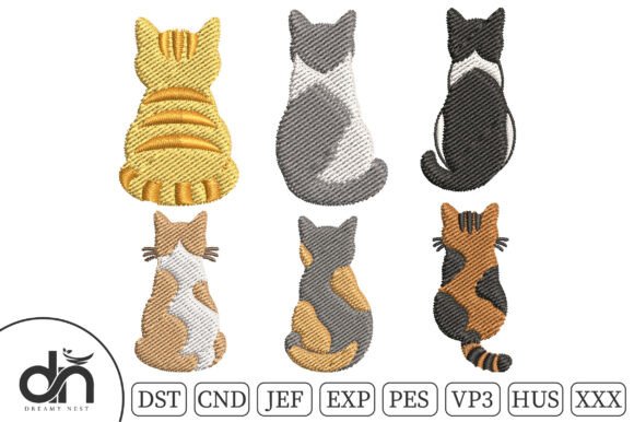6 Cats Back Silhouette Embroidery
