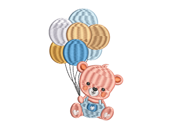 Cute Teddy Balloon Embroidery