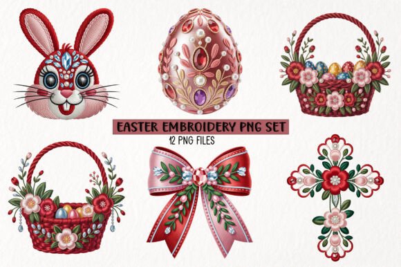Easter Embroidery PNG Set