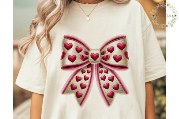 Faux Embroidery Heart Bow PNG Clipart