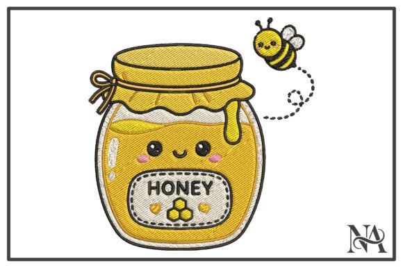 Kawaii Honey Jar and Bee Embroidery