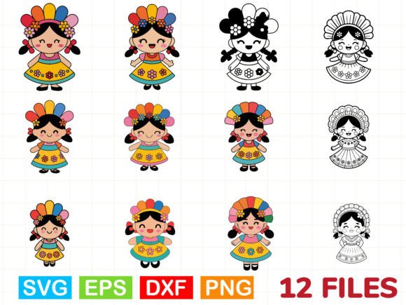 Mexican Folk Doll Embroidery SVG Bundle