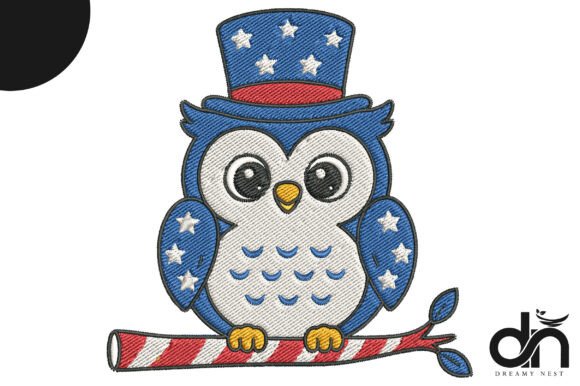 Patriotic USA Owl Embroidery Design