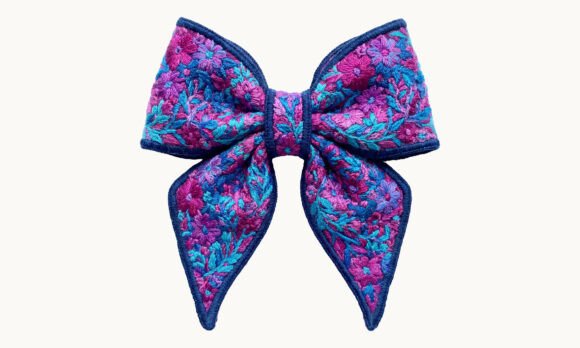 Purple Floral Embroidery Bow Ribbon PNG