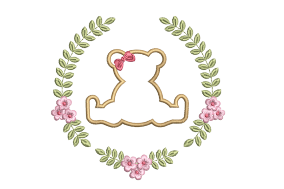 Teddy Bear Floral Wreath Embroidery